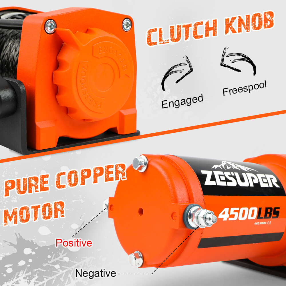 ZESUPER 12V Electric Winch 4500lb Synthetic Rope Boat Winch ATV Winch Trailer Winch 4WD 3