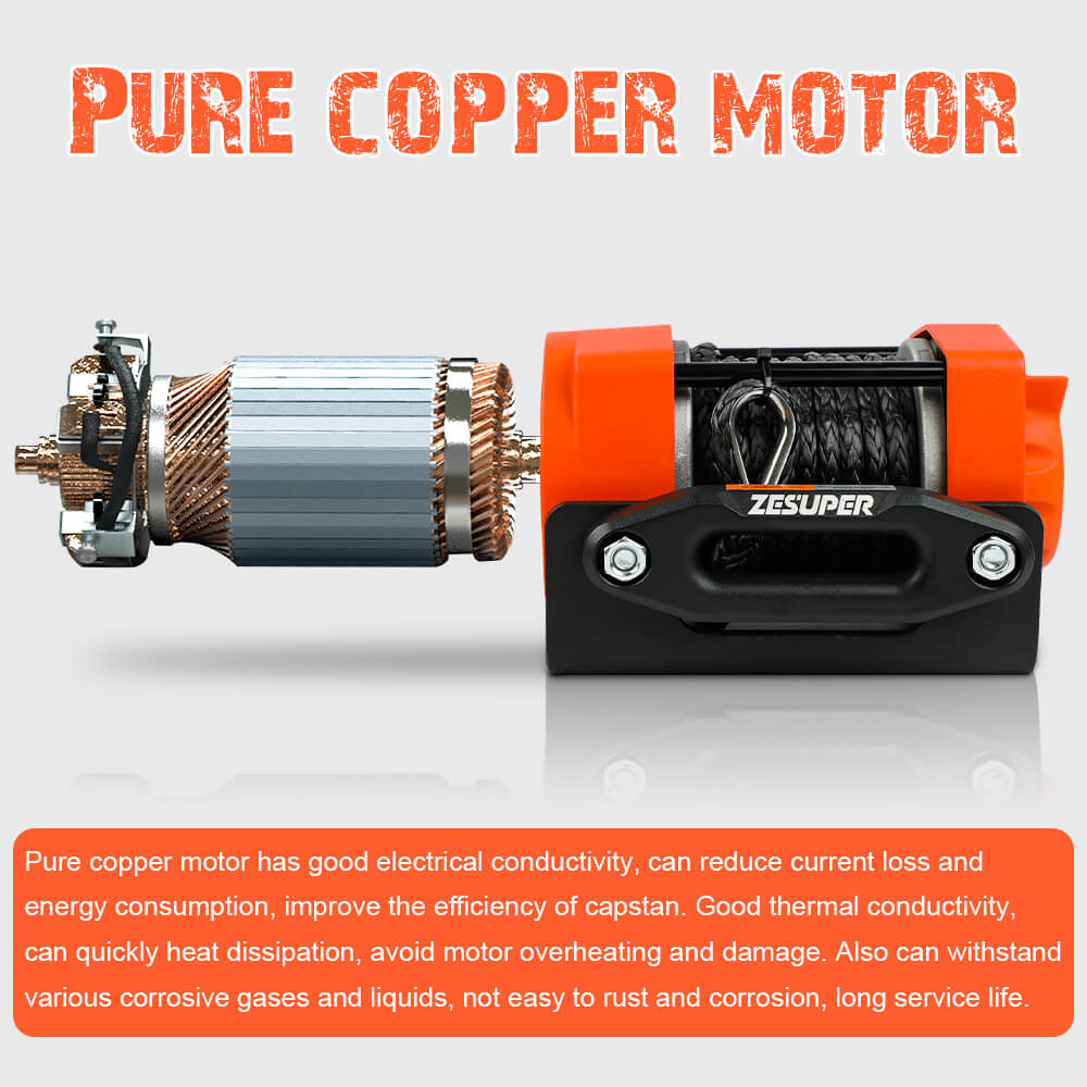 ZESUPER 12V Electric Winch 4500lb Synthetic Rope Boat Winch ATV Winch Trailer Winch 4WD 9