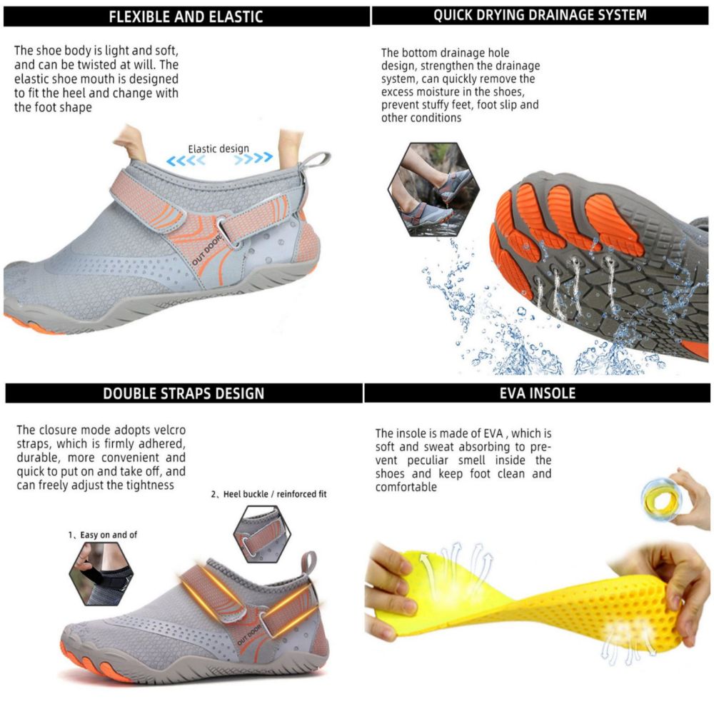 Men Women Water Shoes Barefoot Quick Dry Aqua Sports Shoes - Black Size EU37 = US4 6