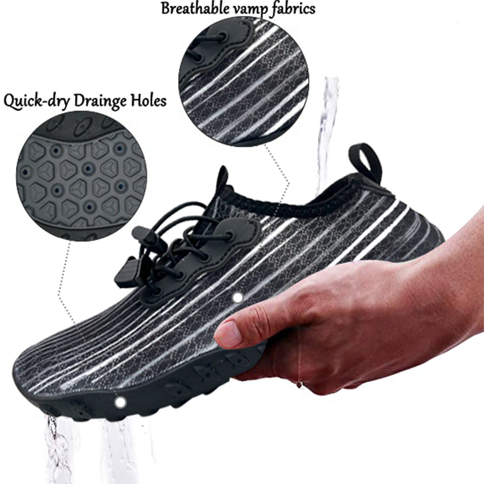 Water Shoes for Men and Women Soft Breathable Slip-on Aqua Shoes Aqua Socks for Swim Beach Pool Surf Yoga (Black Size US 8.5) 4