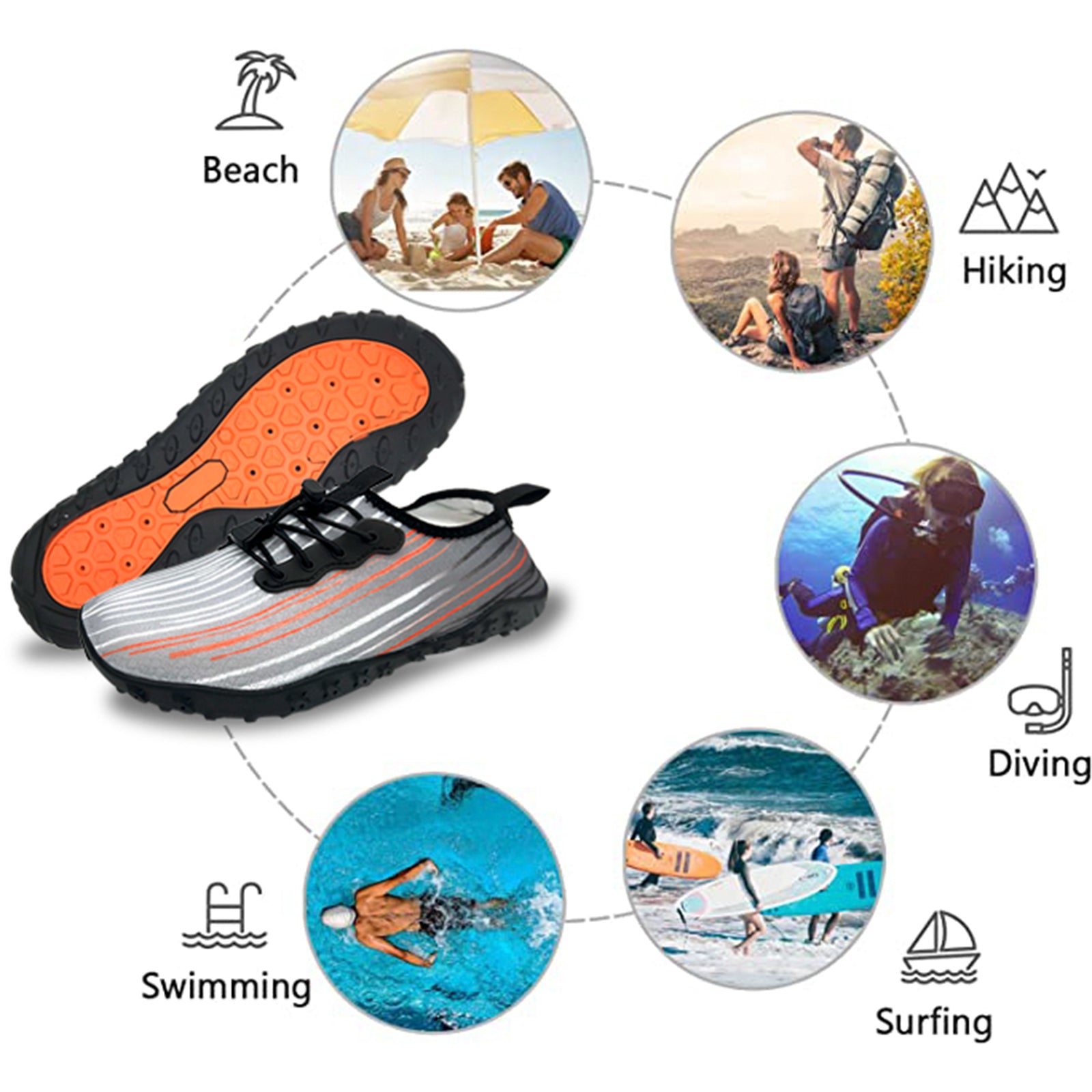 Water Shoes for Men and Women Soft Breathable Slip-on Aqua Shoes Aqua Socks for Swim Beach Pool Surf Yoga (Grey Size US 7.5) 7