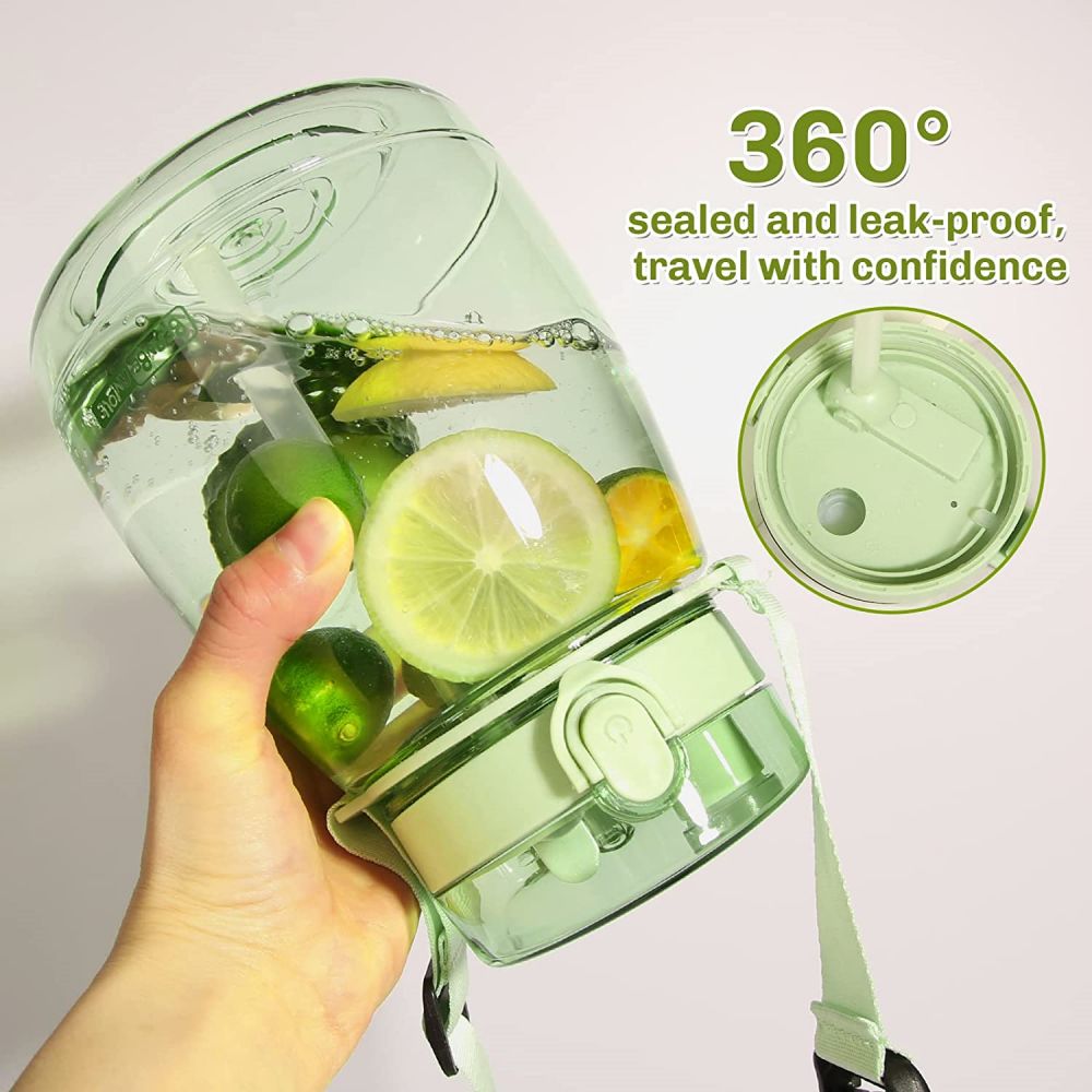 Clear Large Water Bottle Water Jug with Adjustable Shoulder Strap - Green 3