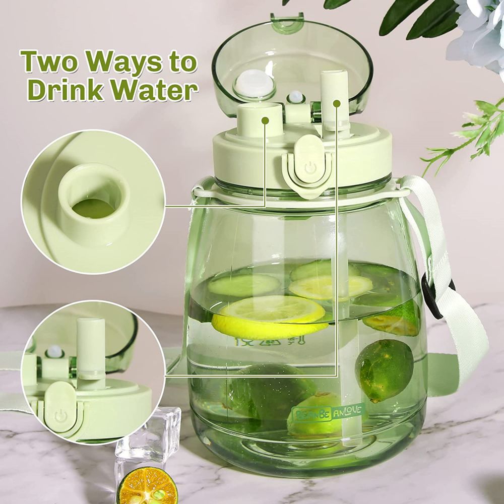 Clear Large Water Bottle Water Jug with Adjustable Shoulder Strap - Green 4