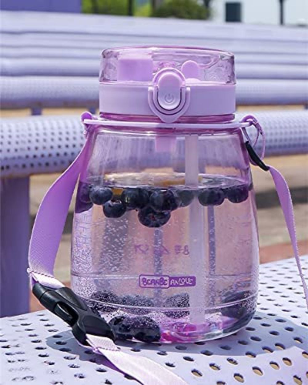 Clear Large Water Bottle Water Jug with Adjustable Shoulder Strap - Purple 5