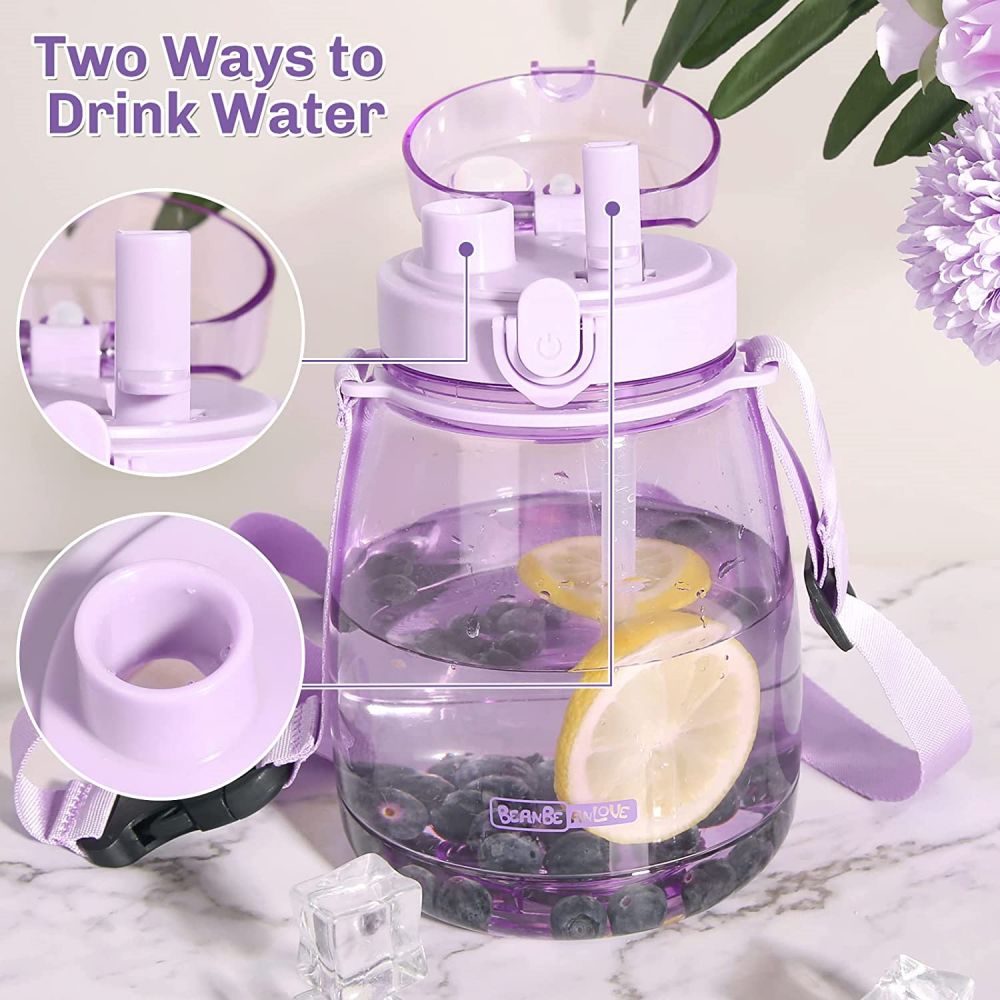 Clear Large Water Bottle Water Jug with Adjustable Shoulder Strap - Purple 4