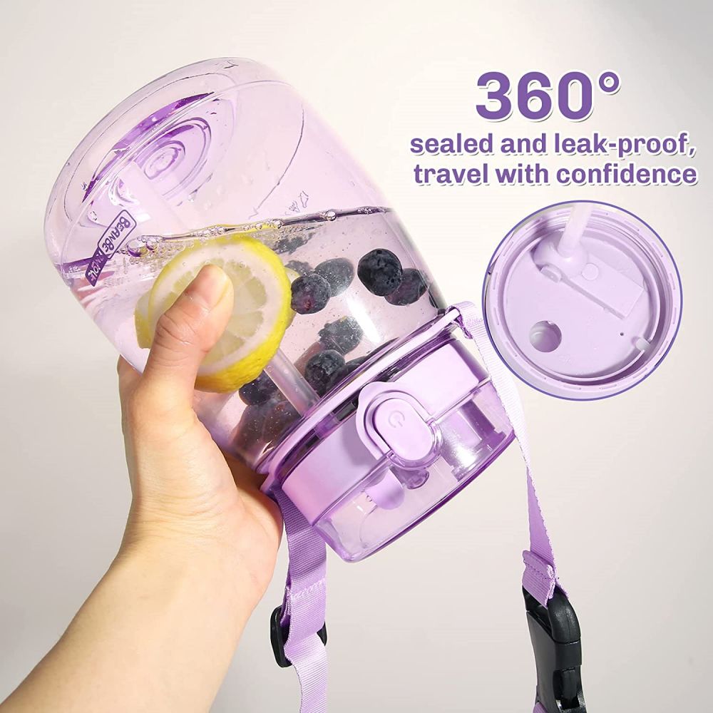Clear Large Water Bottle Water Jug with Adjustable Shoulder Strap - Purple 3