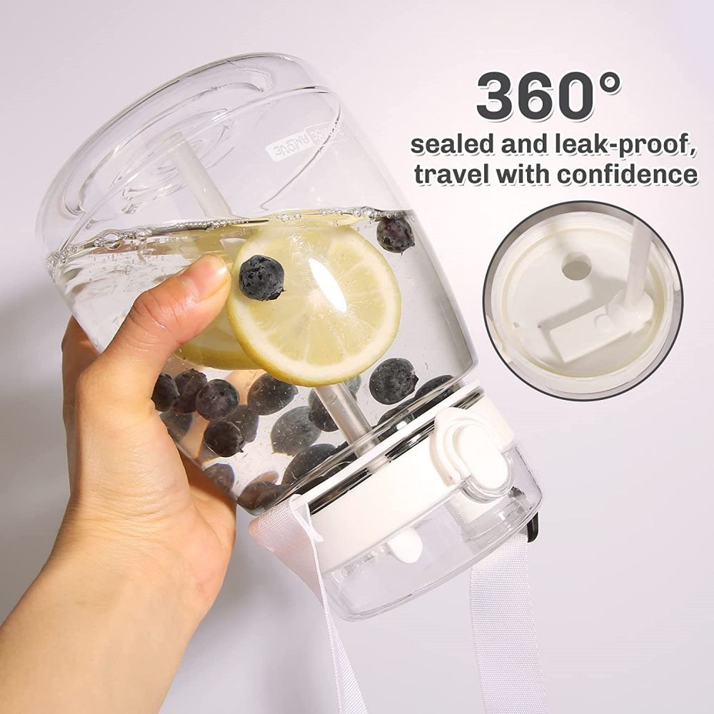 Clear Large Water Bottle Water Jug with Adjustable Shoulder Strap - White 3