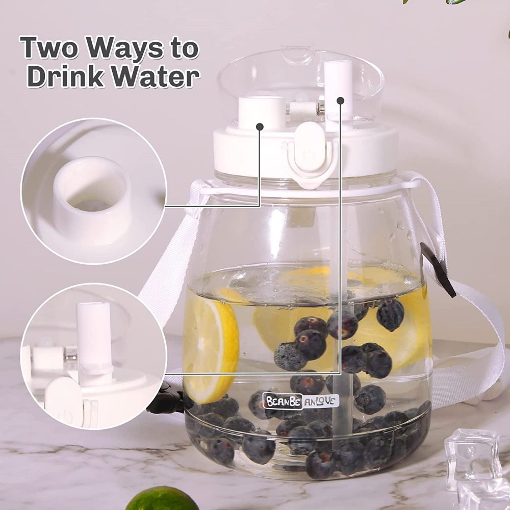 Clear Large Water Bottle Water Jug with Adjustable Shoulder Strap - White 4