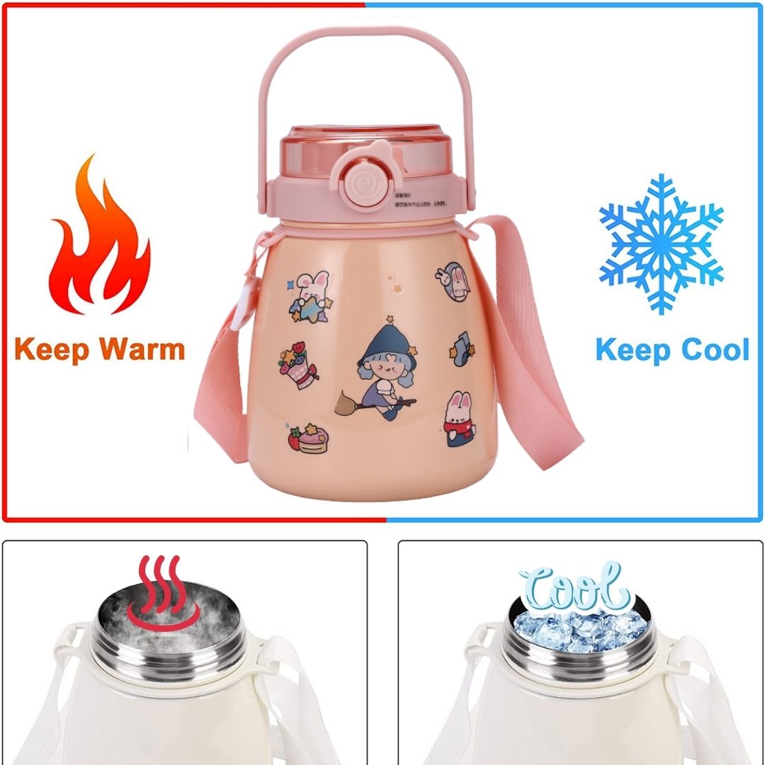 1000ml Large Water Bottle Stainless Steel Straw Water Jug with FREE Sticker Packs (Pink) 8