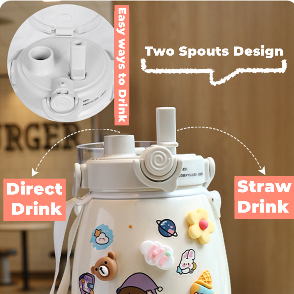 1000ml Large Water Bottle Stainless Steel Straw Water Jug with FREE Sticker Packs (White) 5