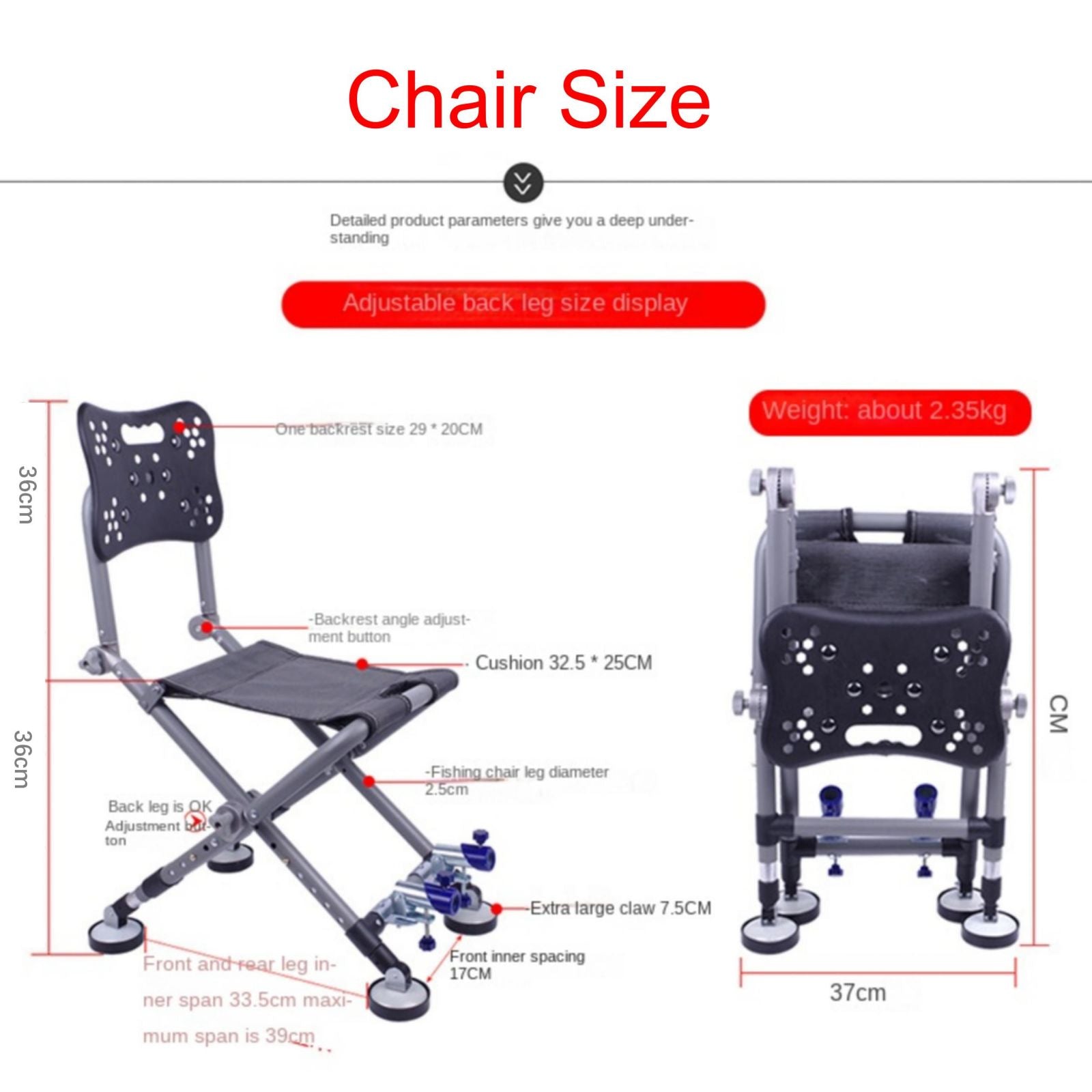 Fishing Chair With Aluminum Alloy For All-Terrains Portable Multifunctional Folding Adjustable Reclining Chair With Hind Legs 8