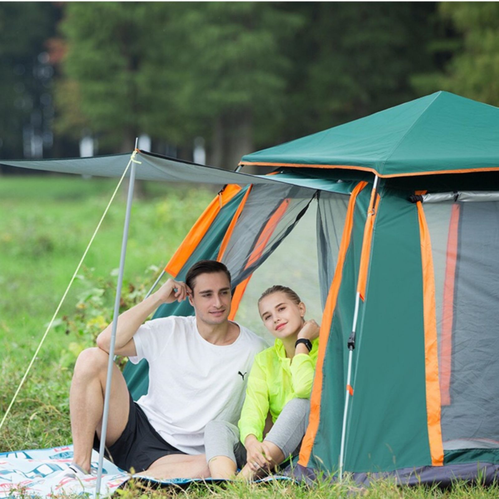 Instant Pop Up Tent For Hiking 2/3/4 Person Camping Tents, Waterproof Windproof Family Tent With Top Rainfly, Easy Set Up, Portable With Carry Bag, With UV Protection  / GREEN-ORANGE 8