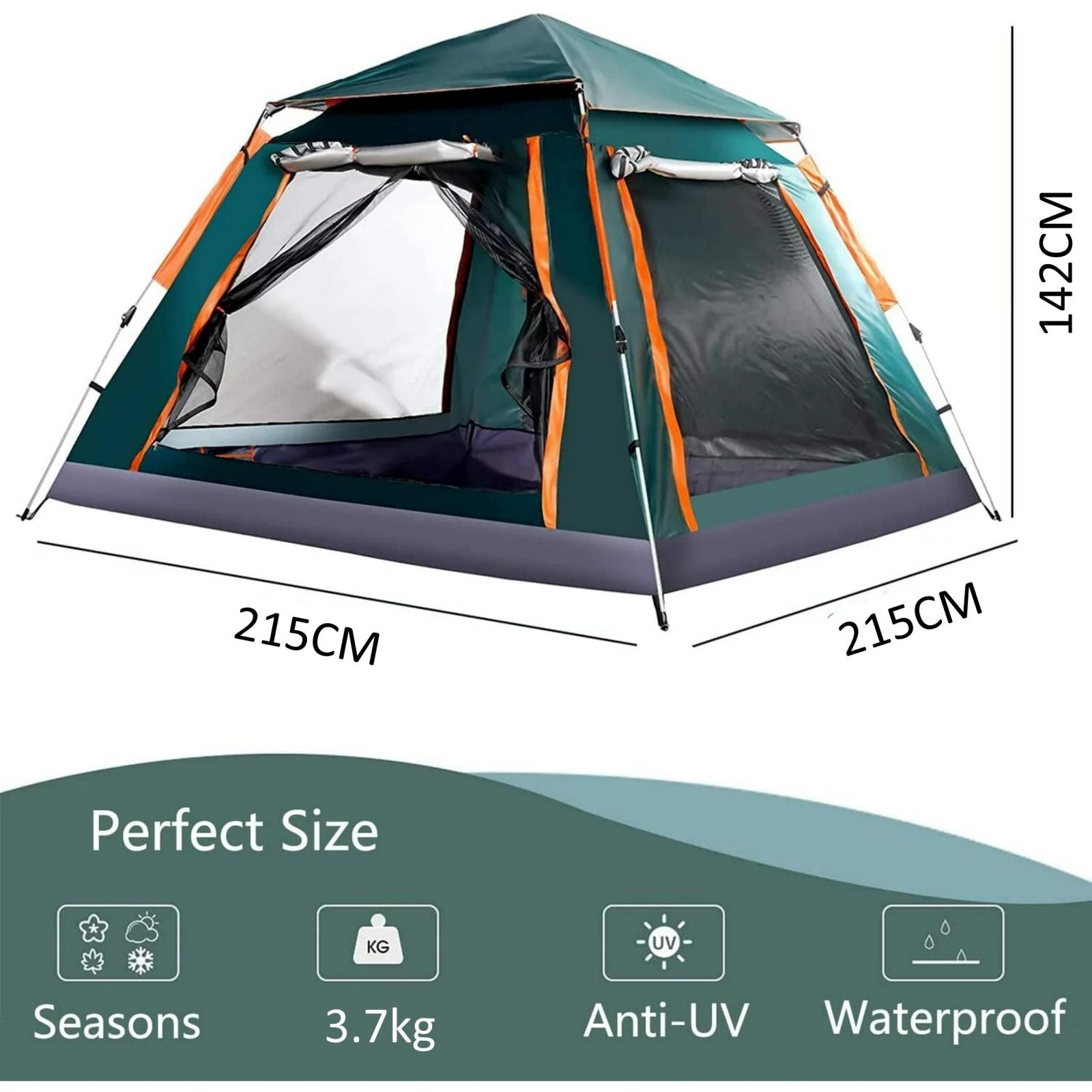 Instant Pop Up Tent For Hiking 2/3/4 Person Camping Tents, Waterproof Windproof Family Tent With Top Rainfly, Easy Set Up, Portable With Carry Bag, With UV Protection  / GREEN-ORANGE 9