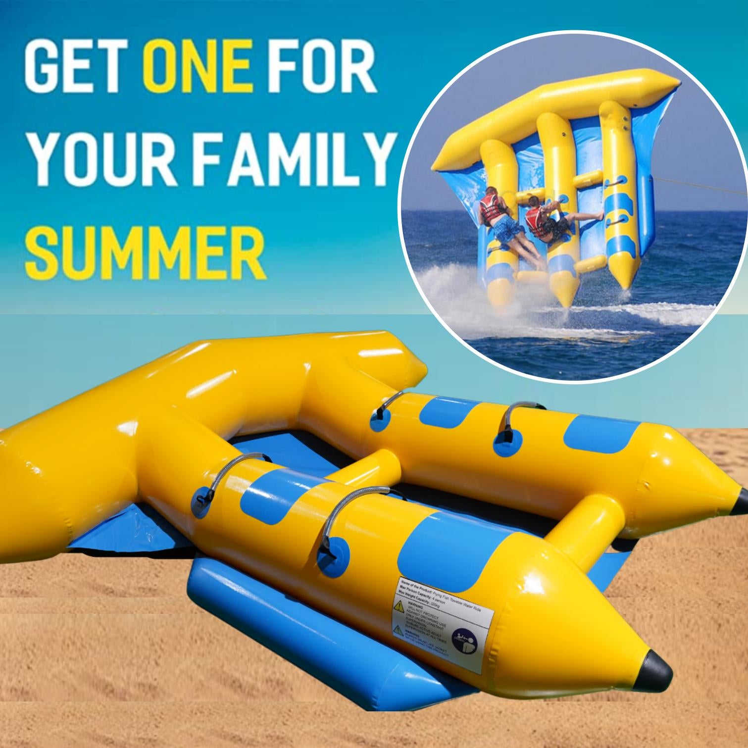 Inflatable 4 Person/Seat Towable Boat  Flying Fish Blower 5