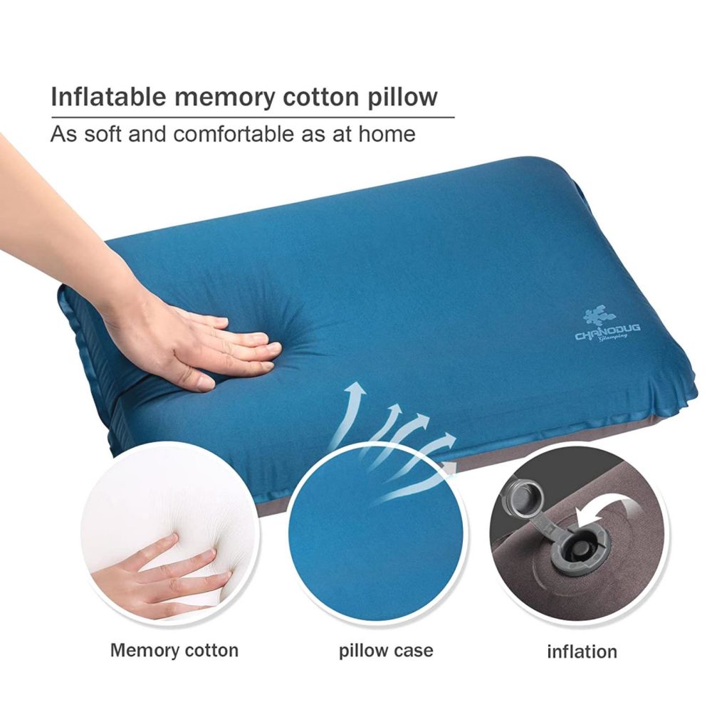 Self Inflating Camping Pillow with Ergonomic 4D Support - Blue 3