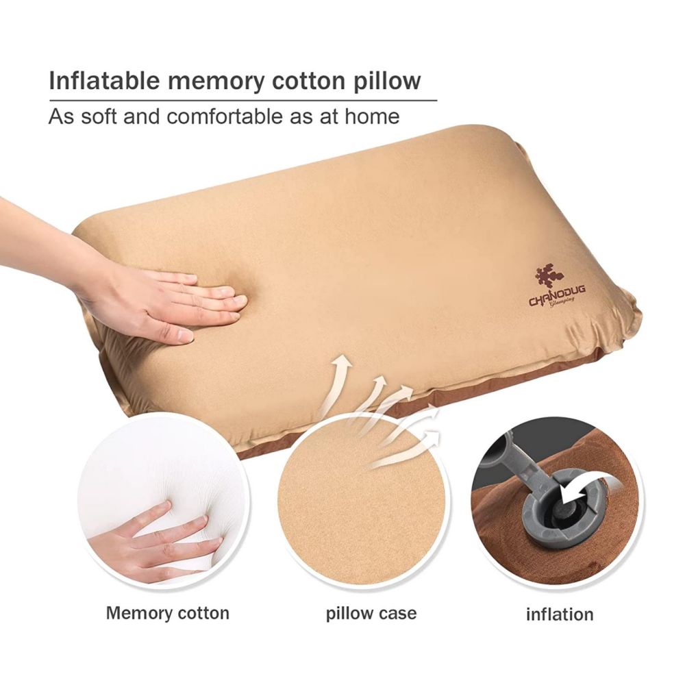 Self Inflating Camping Pillow with Ergonomic 3D Support - Gold 3