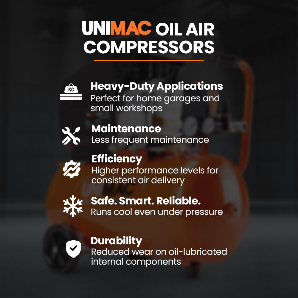 UNIMAC 24L 2.0HP Air Compressor, Direct Drive, 2 Couplers for Airtools Tyre Inflation, Portable, Electric 7
