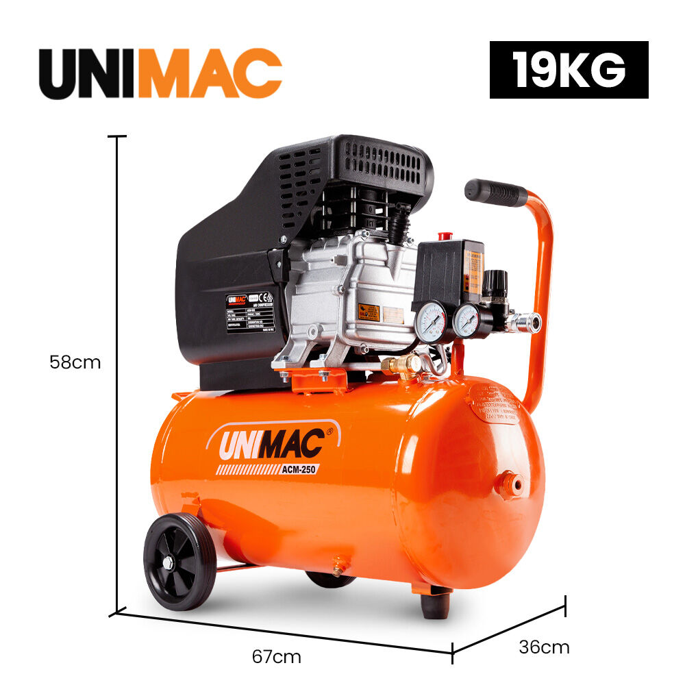UNIMAC 24L 2.0HP Air Compressor, Direct Drive, 2 Couplers for Airtools Tyre Inflation, Portable, Electric 9