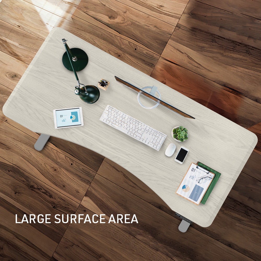 FORTIA Sit To Stand Up Standing Desk, 150x68cm, 72-118cm Electric Height Adjustable, Ergonomically Curved Edge, 50kg Rated, White Oak Style/Silver Frame 4