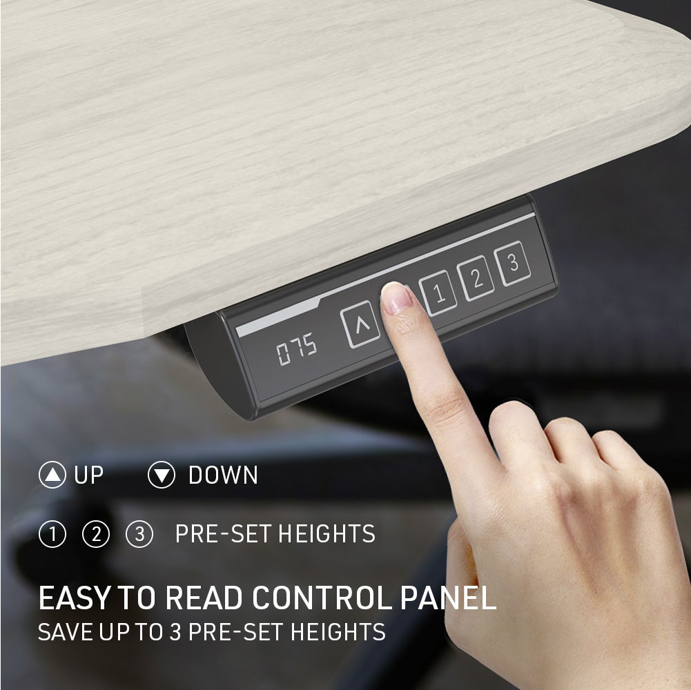 FORTIA Sit To Stand Up Standing Desk, 150x68cm, 72-118cm Electric Height Adjustable, Ergonomically Curved Edge, 50kg Rated, White Oak Style/Silver Frame 6