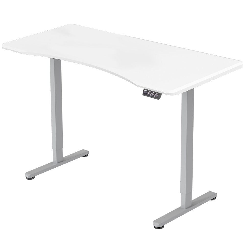FORTIA Sit To Stand Up Standing Desk, 150x68cm, 72-118cm Electric Height Adjustable, Ergonomically Curved Edge, 50kg Rated, White/Silver Frame
