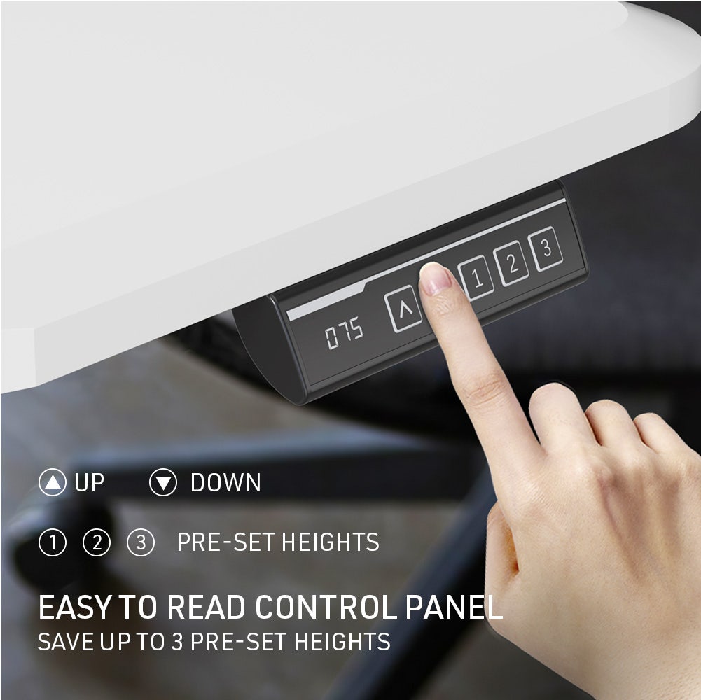 FORTIA Sit To Stand Up Standing Desk, 150x68cm, 72-118cm Electric Height Adjustable, Ergonomically Curved Edge, 50kg Rated, White/Silver Frame 6