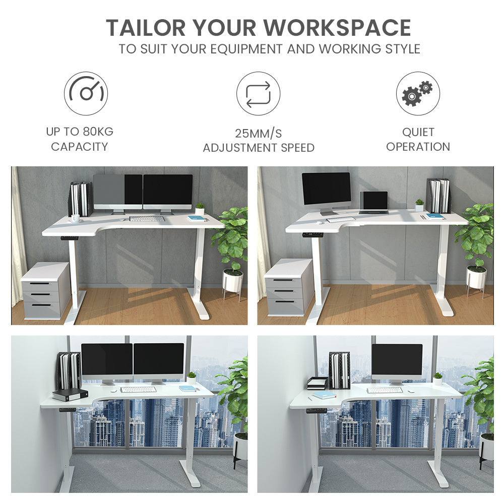 FORTIA 145W x 60D x 85D Dual-Motor 80kg Load Adjustable Sit-Stand Up L-Hand Sided Corner Desk - White/White Frame 5