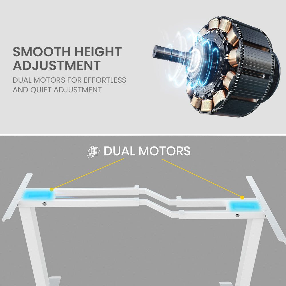 FORTIA 145W x 60D x 85D Dual-Motor 80kg Load Adjustable Sit-Stand Up L-Hand Sided Corner Desk - White/White Frame 6
