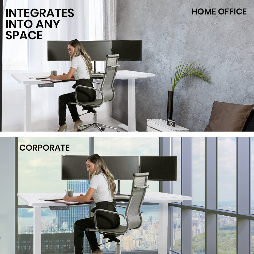 FORTIA 145W x 60D x 85D Dual-Motor 80kg Load Adjustable Sit-Stand Up L-Hand Sided Corner Desk - White/White Frame 9