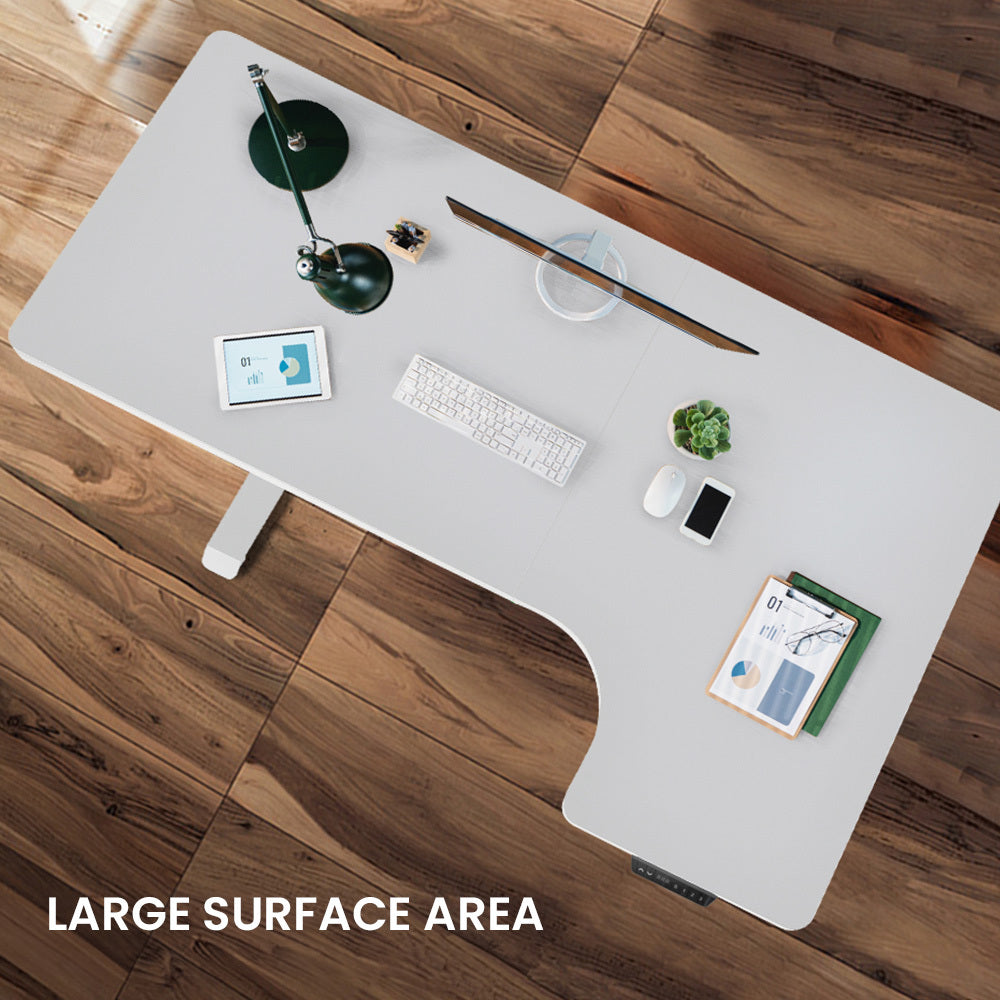 FORTIA 145W x 60D x 85D Dual-Motor 80kg Load Adjustable Sit-Stand Up R-Hand Sided Corner Desk - White/White Frame 3