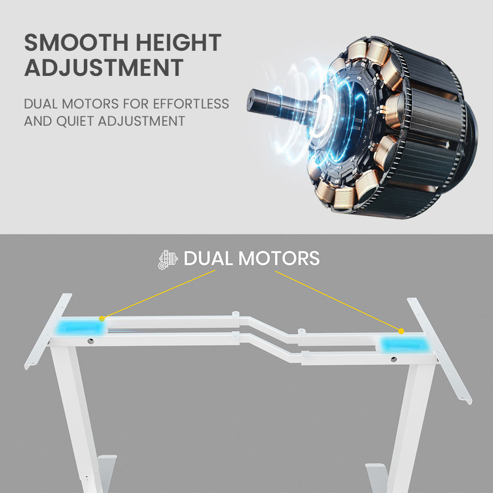FORTIA 145W x 60D x 85D Dual-Motor 80kg Load Adjustable Sit-Stand Up R-Hand Sided Corner Desk - White/White Frame 6