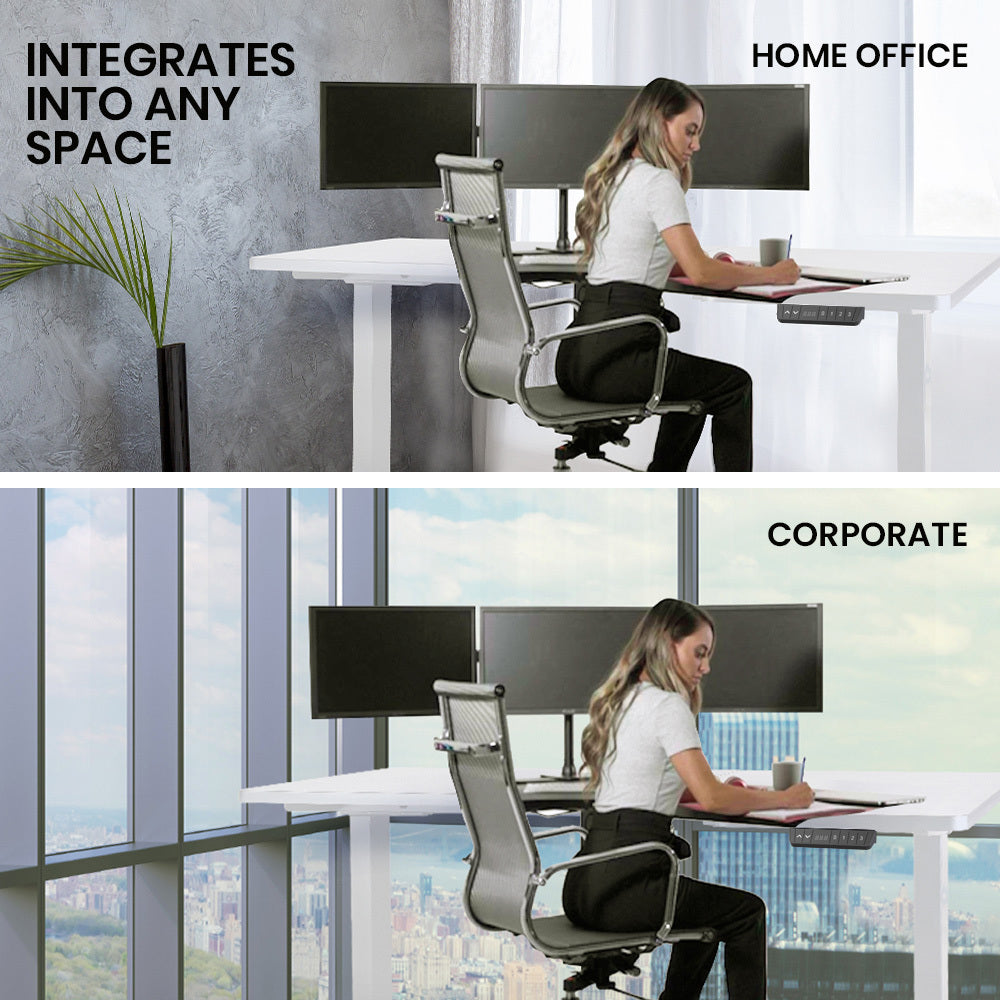 FORTIA 145W x 60D x 85D Dual-Motor 80kg Load Adjustable Sit-Stand Up R-Hand Sided Corner Desk - White/White Frame 9