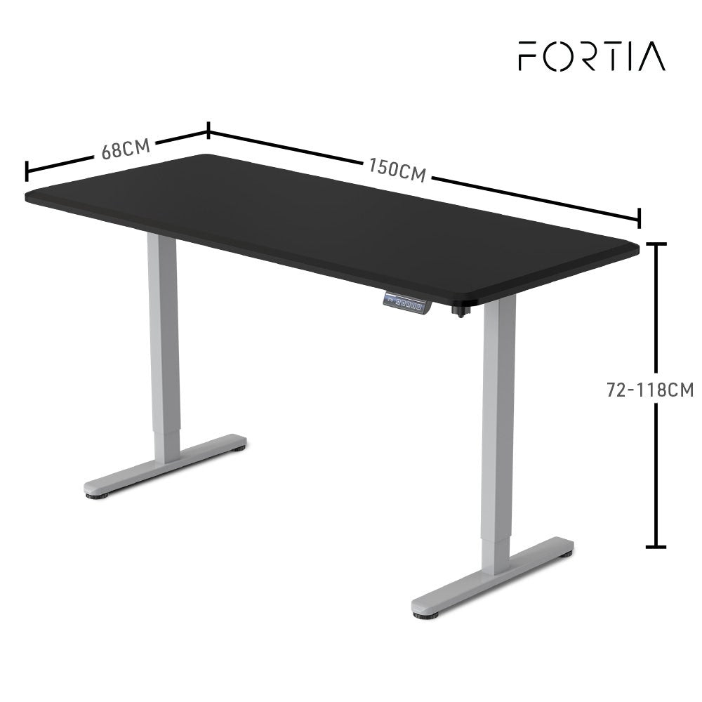 FORTIA Sit To Stand Up Standing Desk, 150x68cm, 72-118cm Electric Height Adjustable, 50kg Rated, Black/Silver Frame 11
