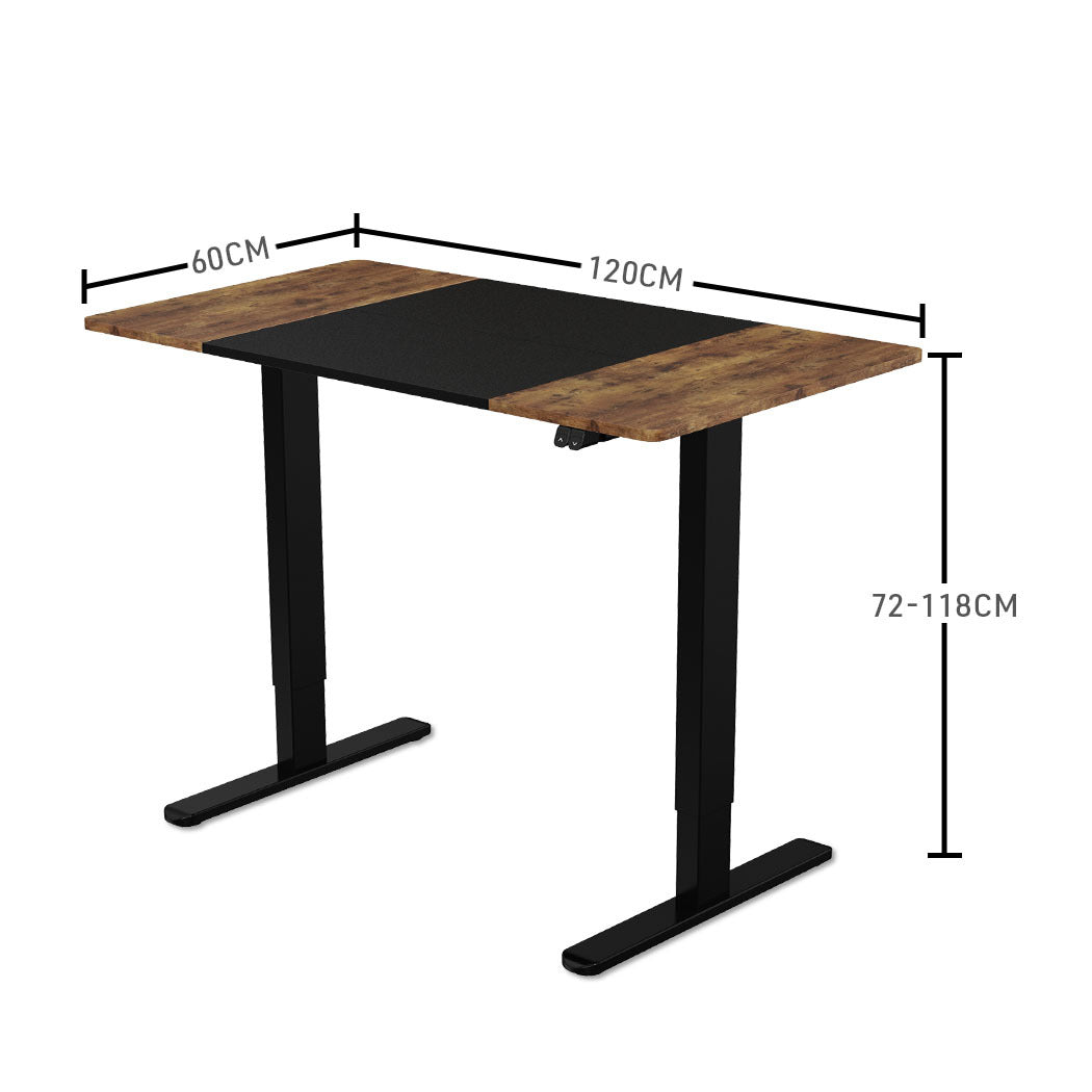 Fortia Sit To Stand Up Standing Desk, 120x60cm, 72-118cm Electric Height Adjustable, 70kg Rated, Walnut Style/Black Frame 6