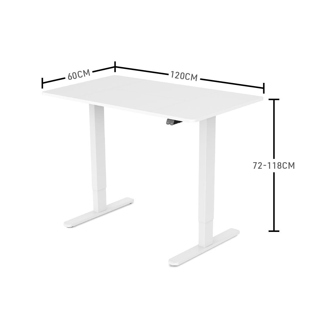 Fortia Sit To Stand Up Standing Desk, 120x60cm, 72-118cm Electric Height Adjustable, 70kg Rated, White/White Frame 6