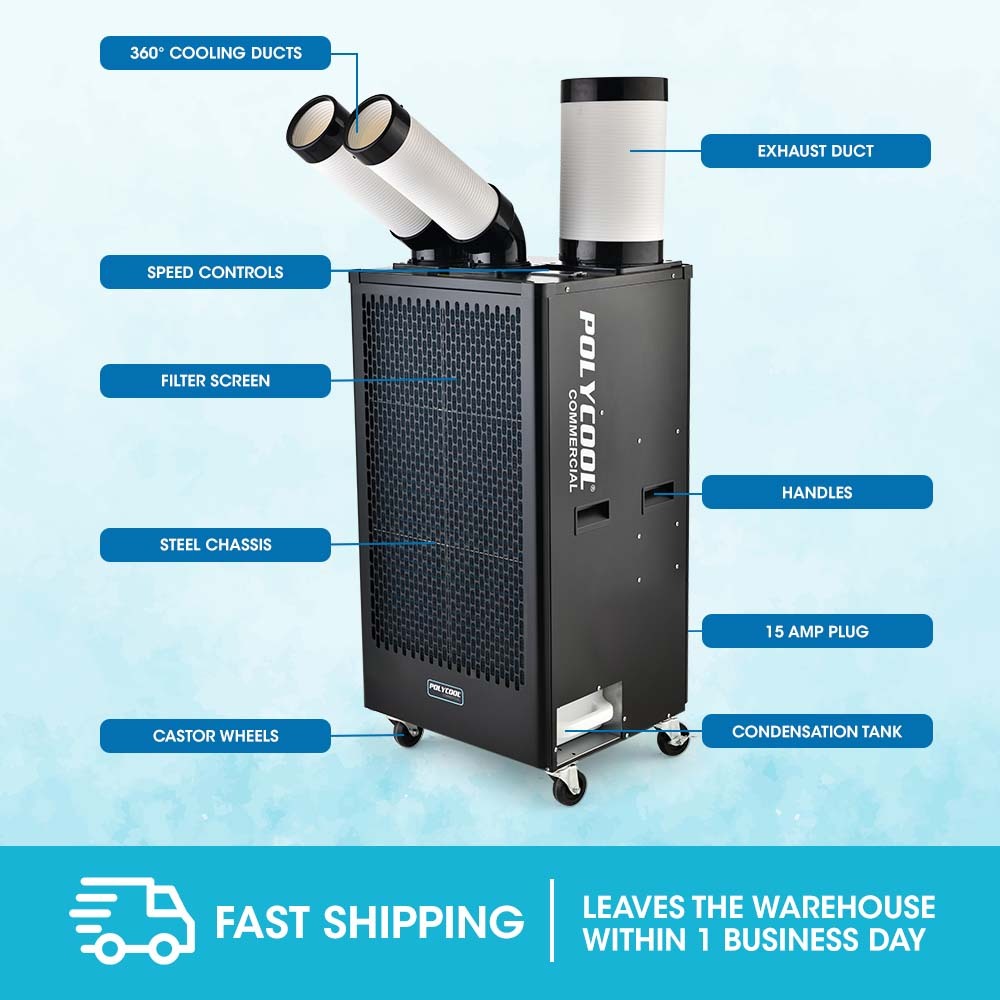 POLYCOOL 4.5kW Portable Industrial Spot Cooler, with Twin Cooling Ducts, 15A Plug 3
