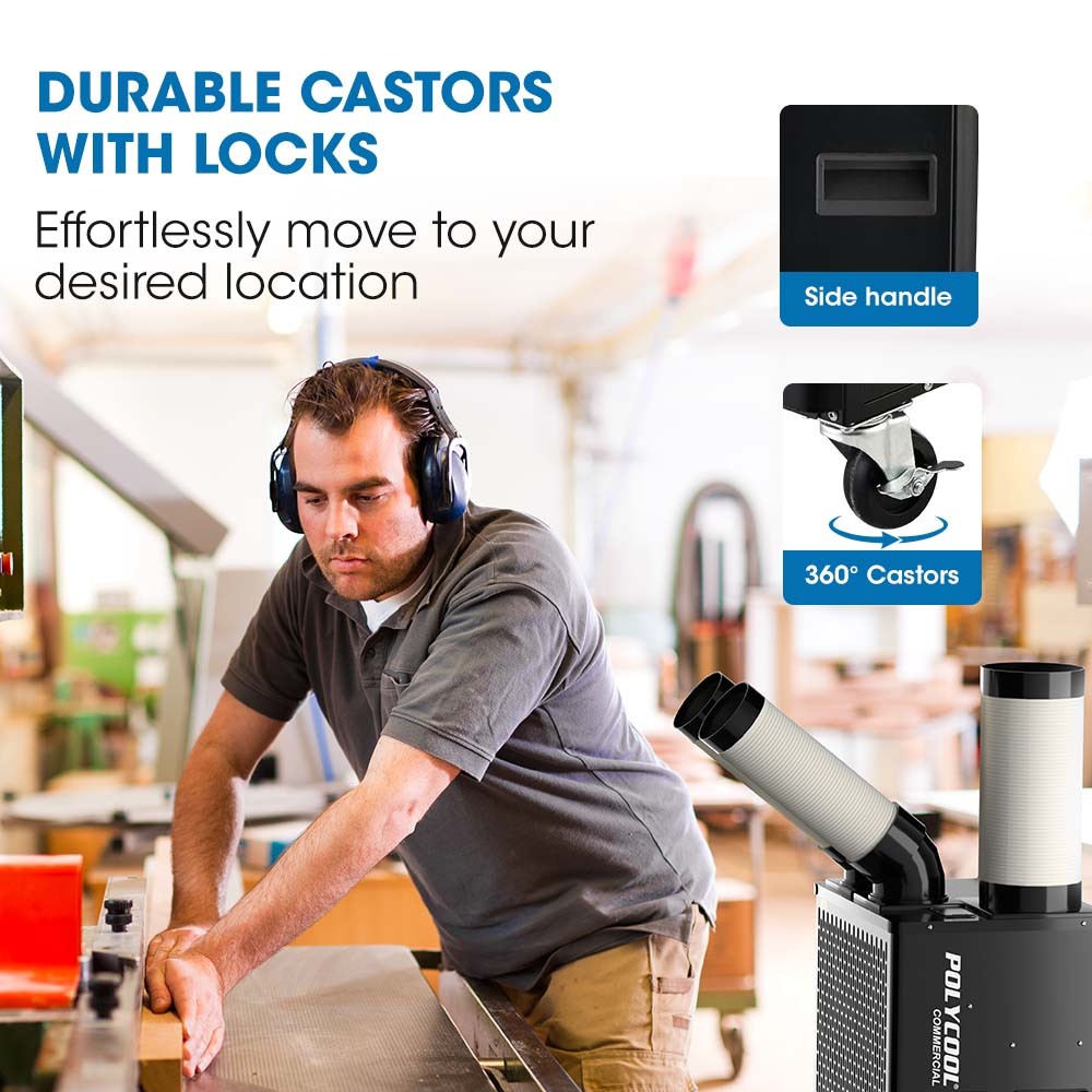 POLYCOOL 4.5kW Portable Industrial Spot Cooler, with Twin Cooling Ducts, 15A Plug 7