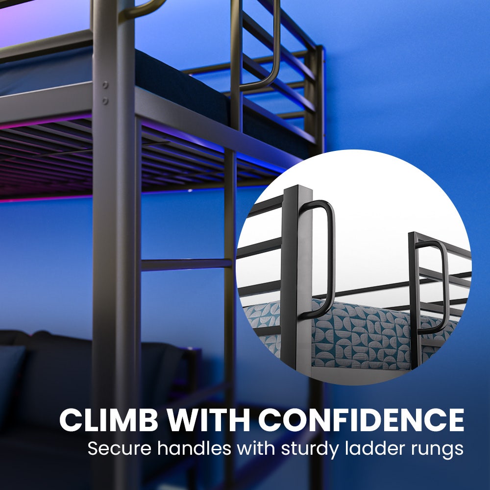 KINGSTON SLUMBER Single Loft Bed And Double Underbed, Multifunctional, Space Saving with Fixed Ladder, Matte Dark Grey 4