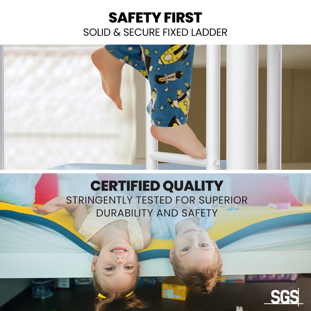 KINGSTON SLUMBER 2in1 King Single Metal Bunk Bed Frame, with Modular Design, Matte White 6