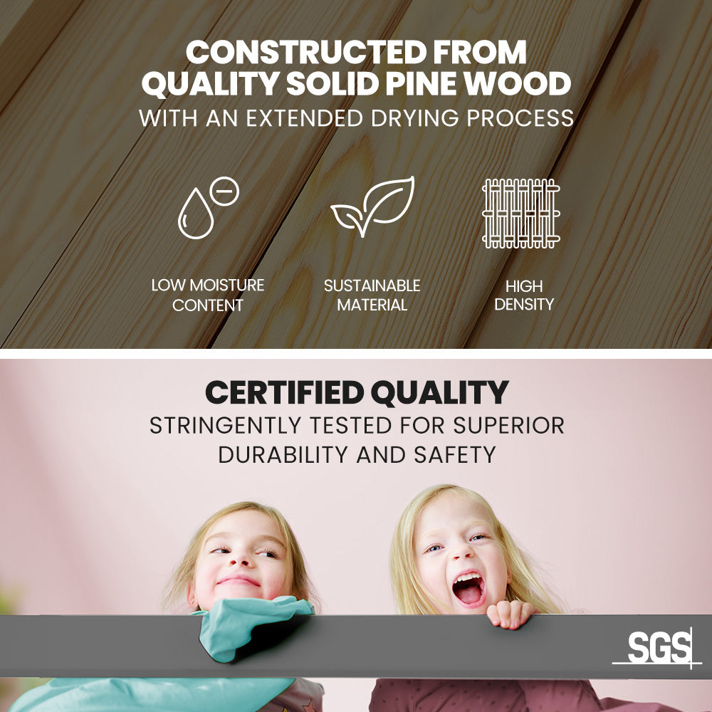 KINGSTON SLUMBER Single Bunk Bed Frame, Solid Pine 2-in-1 Modular Design, Converts to 2 Single Beds, For Kids, Grey 3