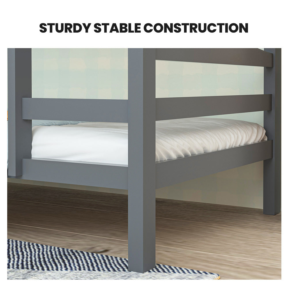 KINGSTON SLUMBER Single Bunk Bed Frame, Solid Pine 2-in-1 Modular Design, Converts to 2 Single Beds, For Kids, Grey 5