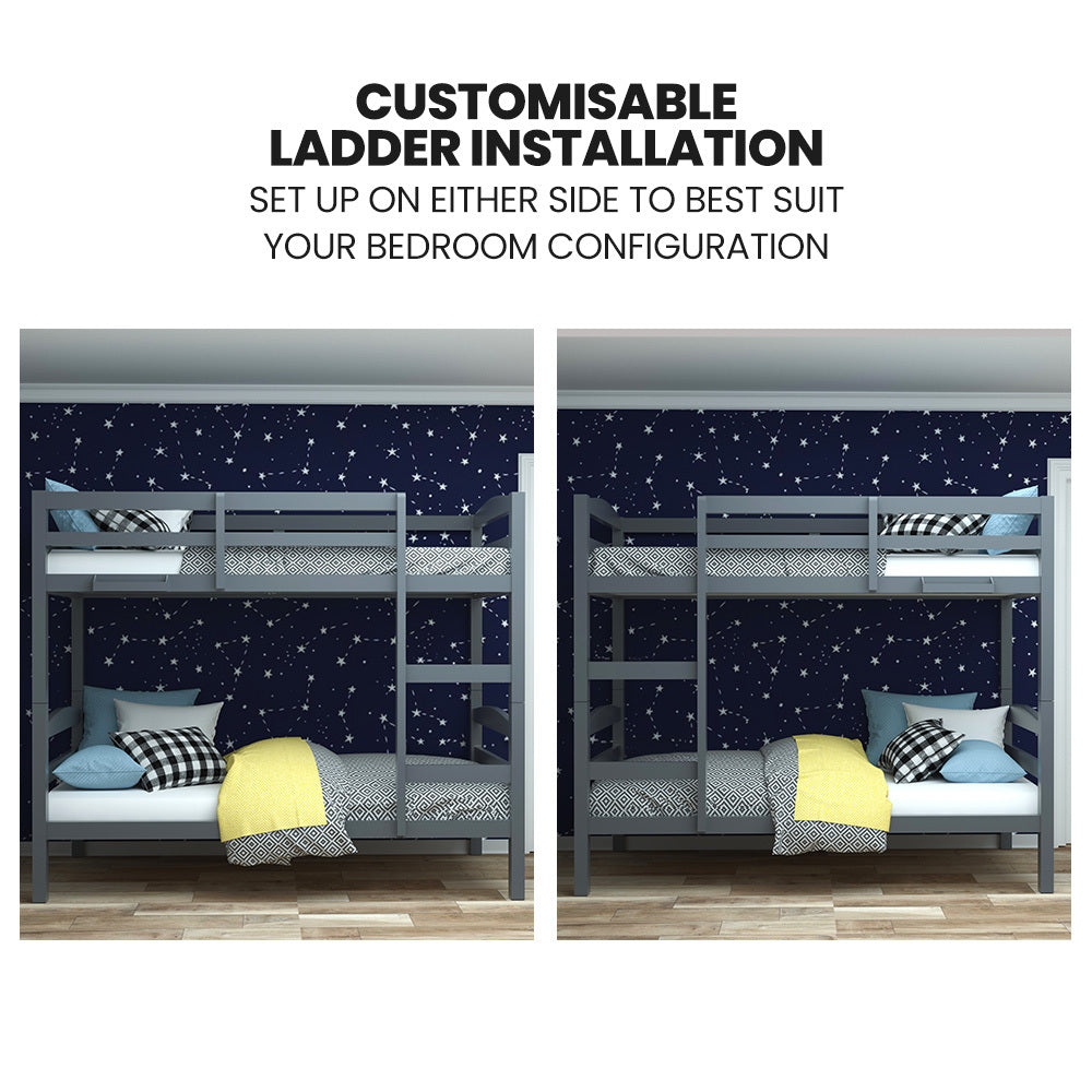 KINGSTON SLUMBER Single Bunk Bed Frame, Solid Pine 2-in-1 Modular Design, Converts to 2 Single Beds, For Kids, Grey 7