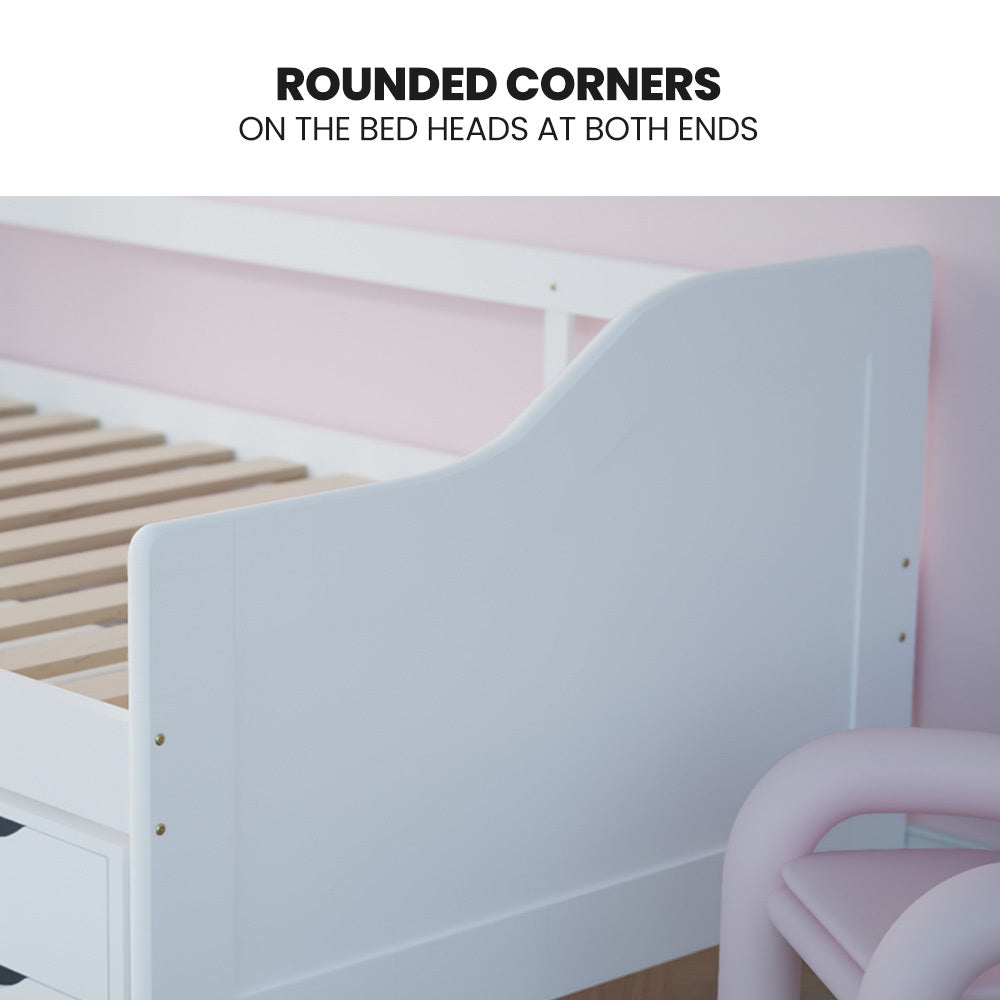 Kingston Slumber Wooden Single Sofa Bed Frame with Storage Drawers - White 8