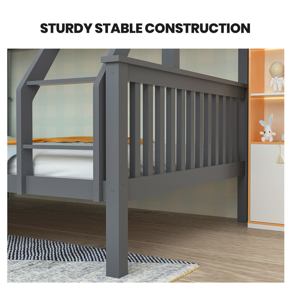 Kingston Slumber Bunk Bed Triple Wooden Single Over Double Beds for Kids, Solid Pine Wood, Convertible Design, Grey 5