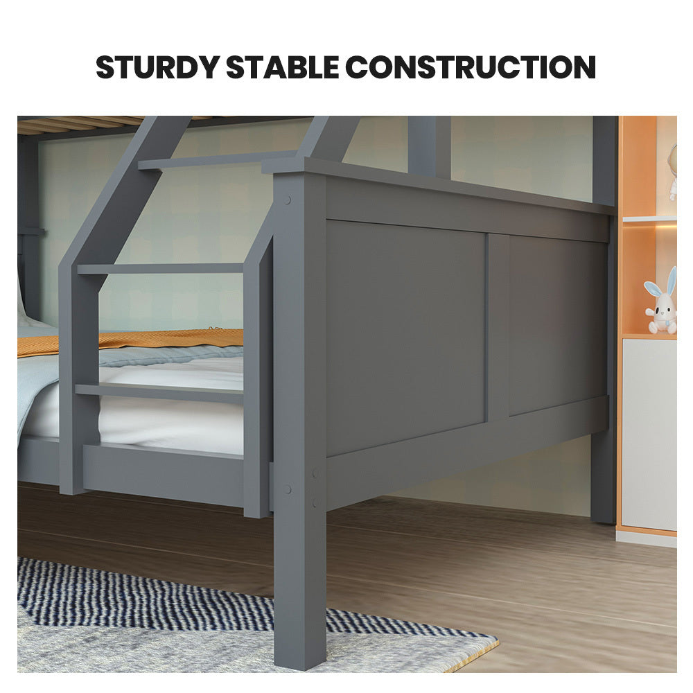 Kingston Slumber Triple Wooden Single Over Double Bunk Bed Frame for Kids, Convertible Design, Grey 5