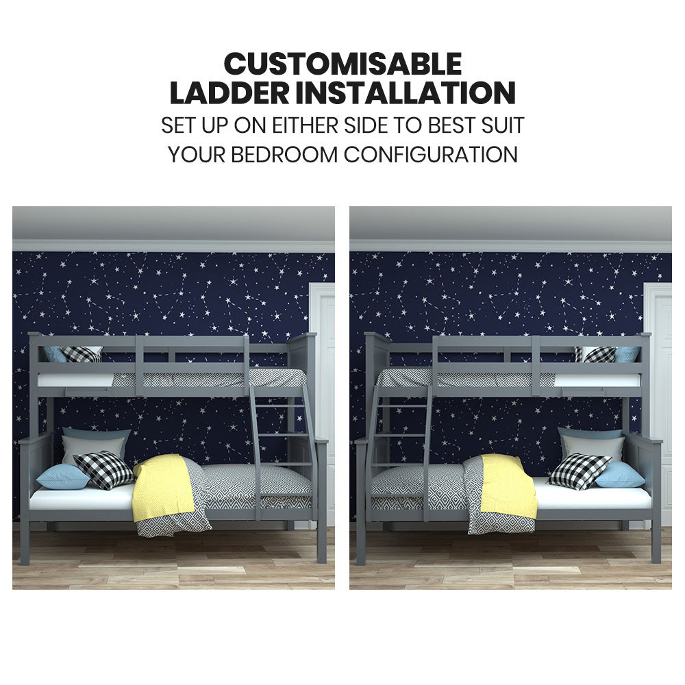 Kingston Slumber Triple Wooden Single Over Double Bunk Bed Frame for Kids, Convertible Design, Grey 8