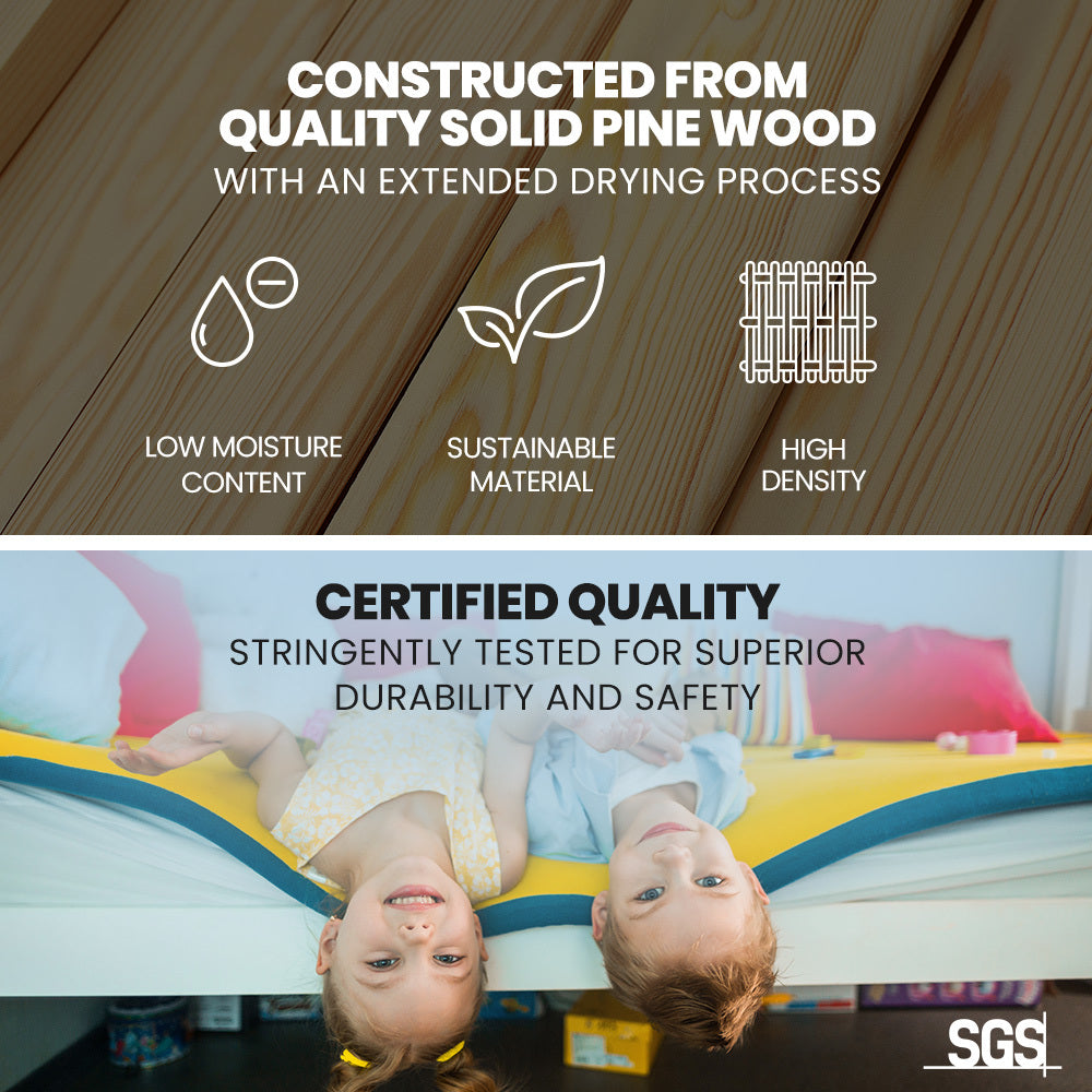 Kingston Slumber Triple Wooden Single Over Double Bunk Bed Frame for Kids, Convertible Design, White 4