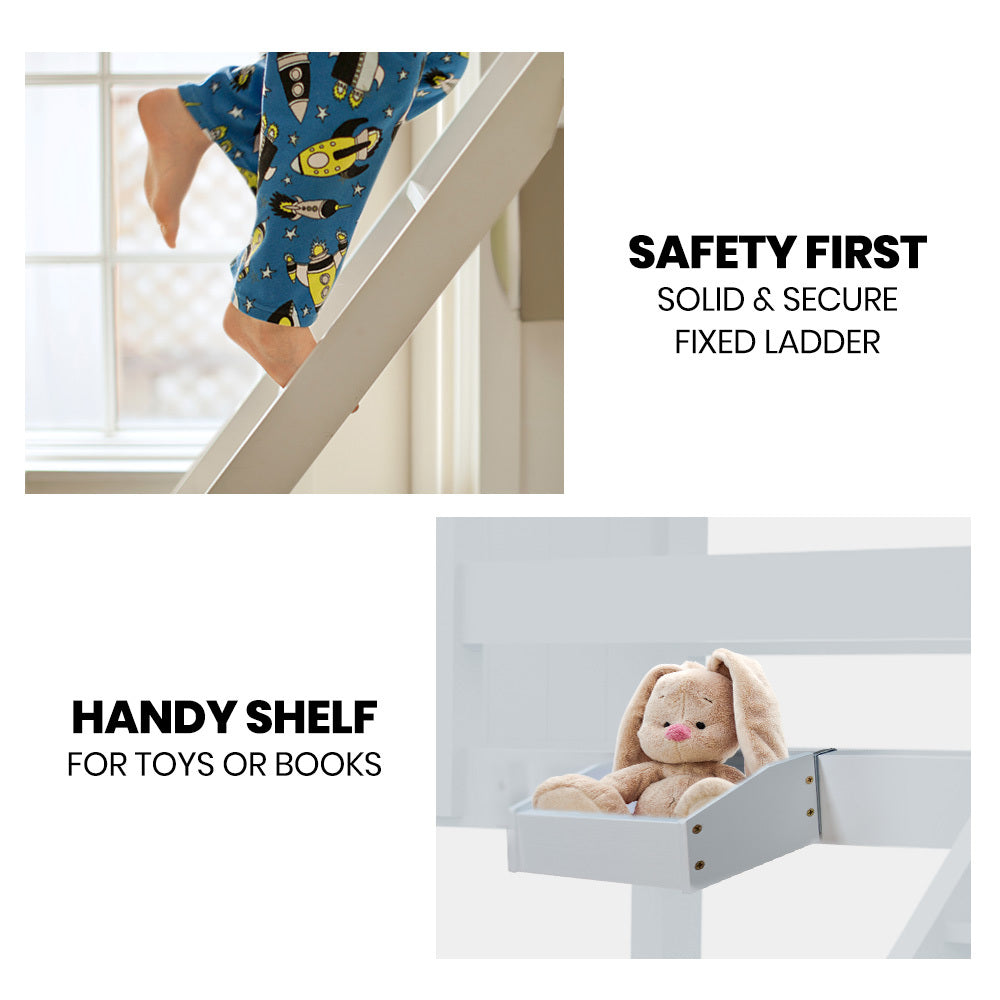 Kingston Slumber Triple Wooden Single Over Double Bunk Bed Frame for Kids, Convertible Design, White 6