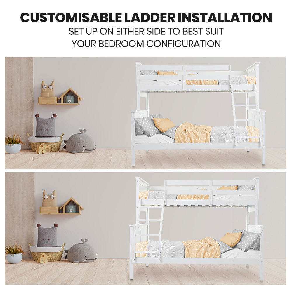 Kingston Slumber Triple Wooden Single Over Double Bunk Bed Frame for Kids, Convertible Design, White 7