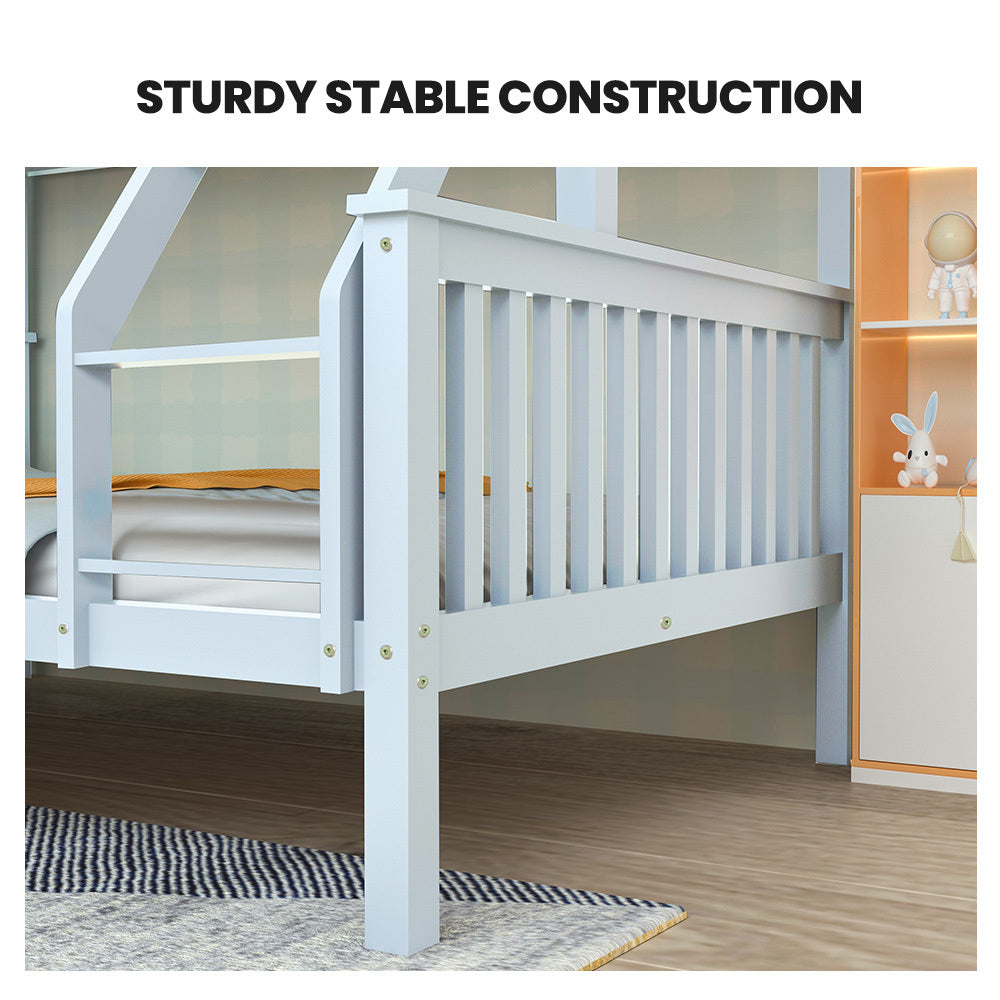 Kingston Slumber Single Over Double Wooden Bunk Bed Frame, Triple Solid Pine 2-in-1 Modular Design, Converts to 2 Beds, For Kids, White 4